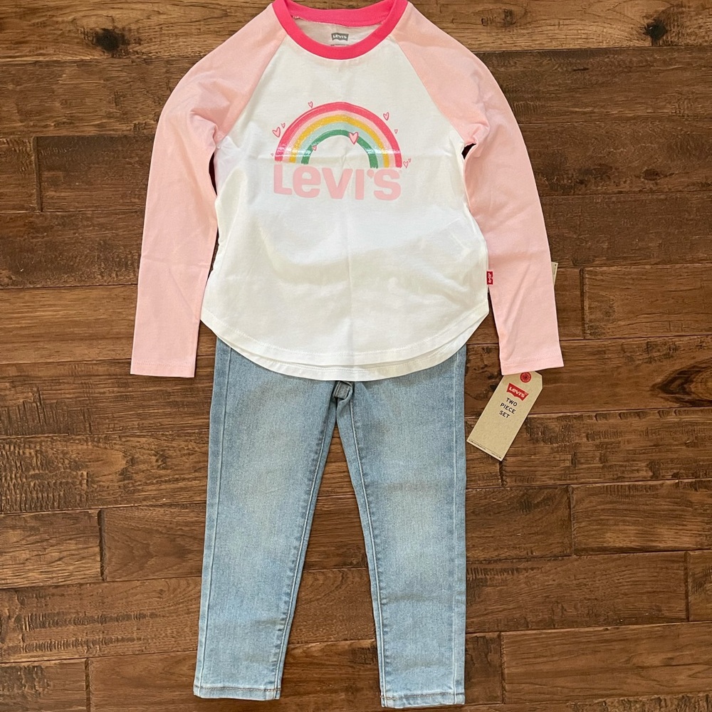 LEVIS Rainbow Raglan Top & Skinny Jeans Set XS 3/4 Years
